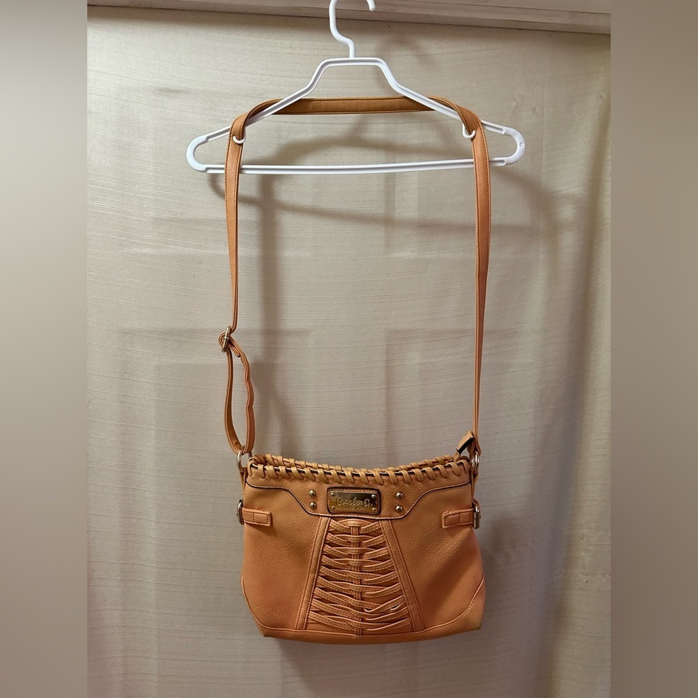 Carlo G Coral Orange Woven Detail Shoulder Bag Leopard Lining Boho Purse